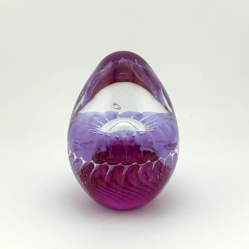 1988 Brian Maytum Purple Egg Shaped Glass Paperweight 2.25”x 3.75”