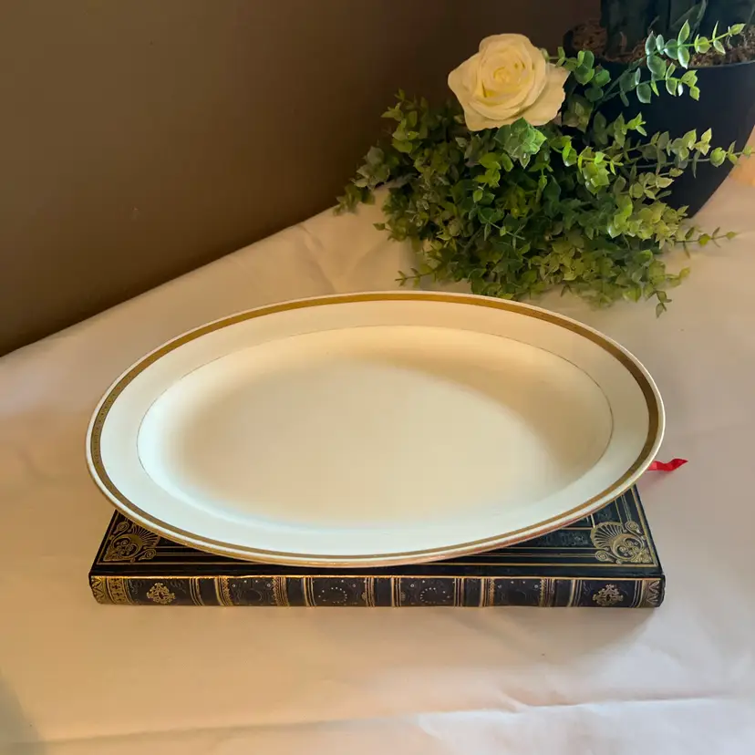 Antique Minton Porcelain Oval Serving Platter Gold Band Rim G9916 England c.1895