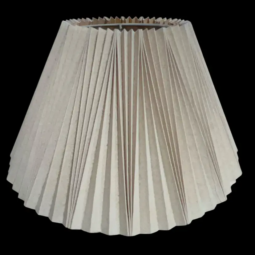 Pair of Mid-Century Tapered Drum Lampshade with Inverted Knife Pleats in Beige Linen, Pair Of Two 13.5” Bottom x 7.75” Height x 7” Top