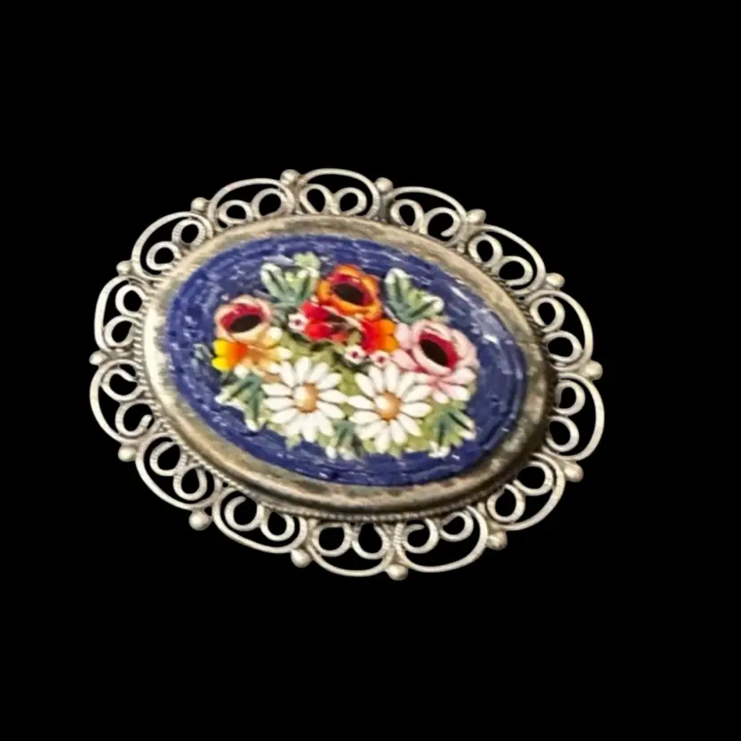 Vintage Italian Micro Mosaic Floral Brooch