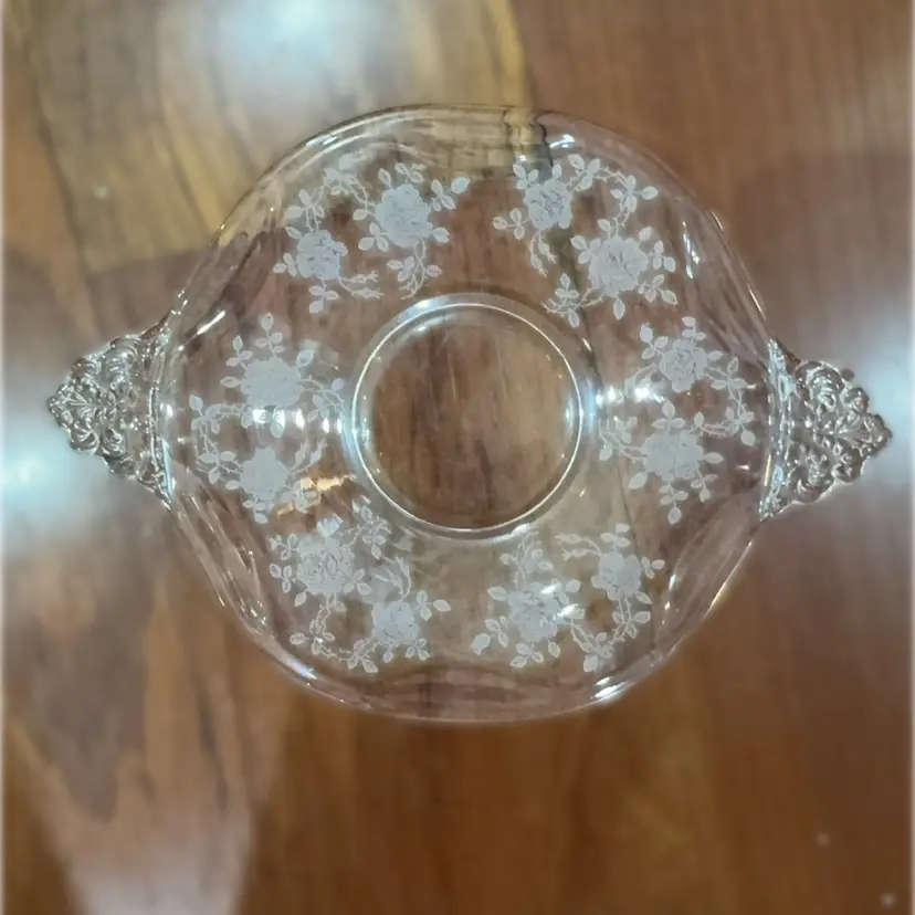 1940s Fostoria Willowmere Etched Glass Bon Bon Tray 8”