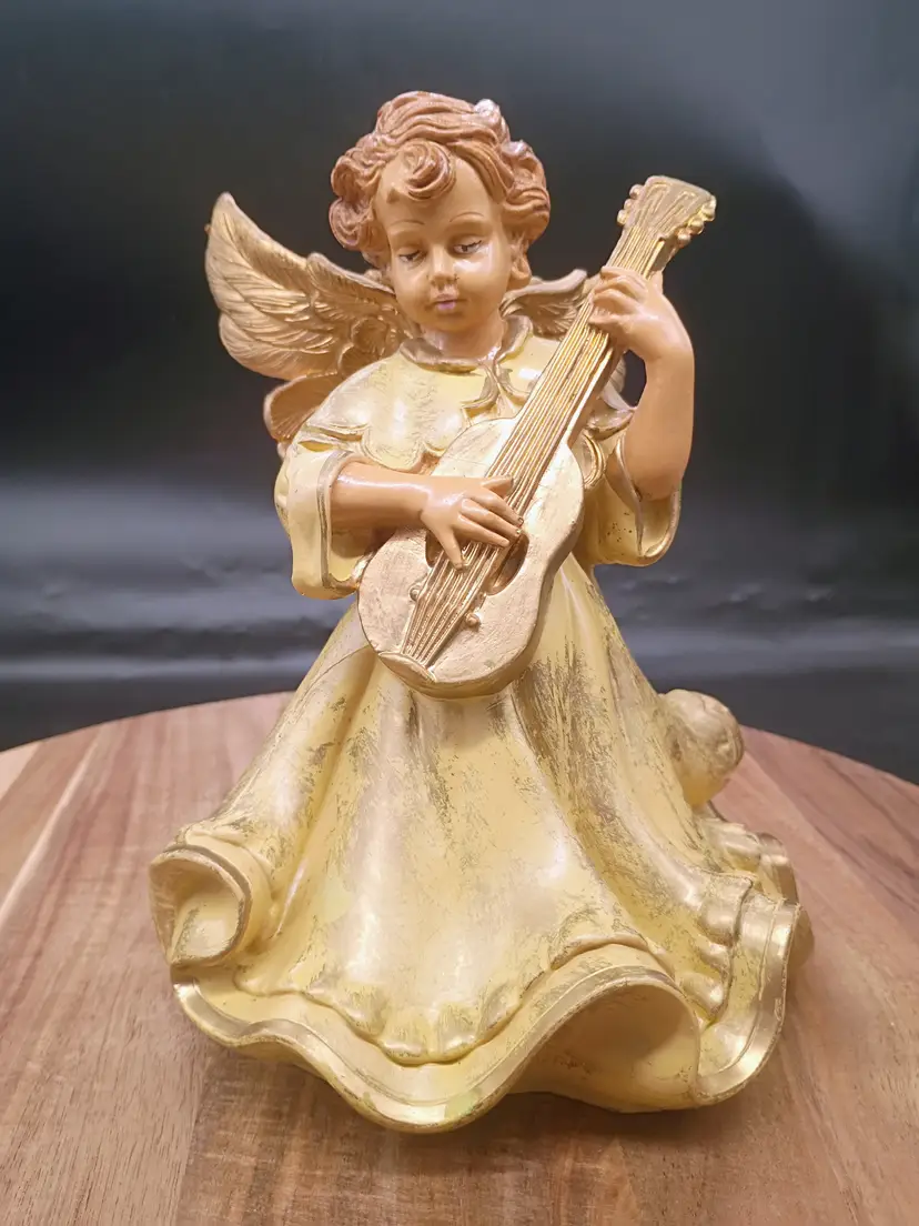 Italy Euromarchi Depose 8 Inch Vintage Guitar Playing Angel Gold Gown Figurine/ Nativity piece