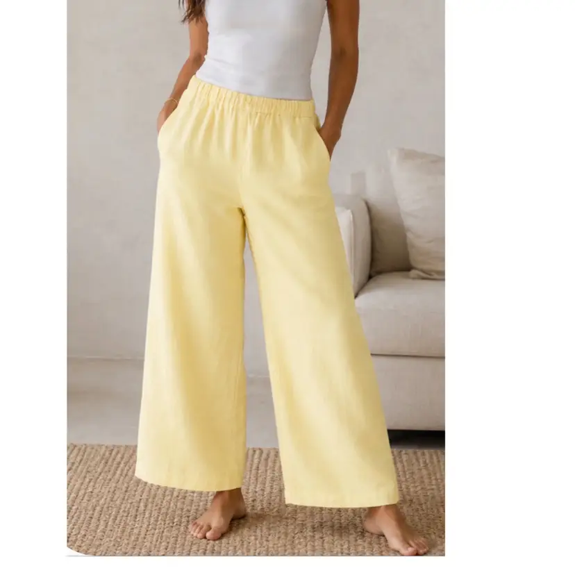 Joie Pastel Yellow Wide Leg Linen Blend Pants