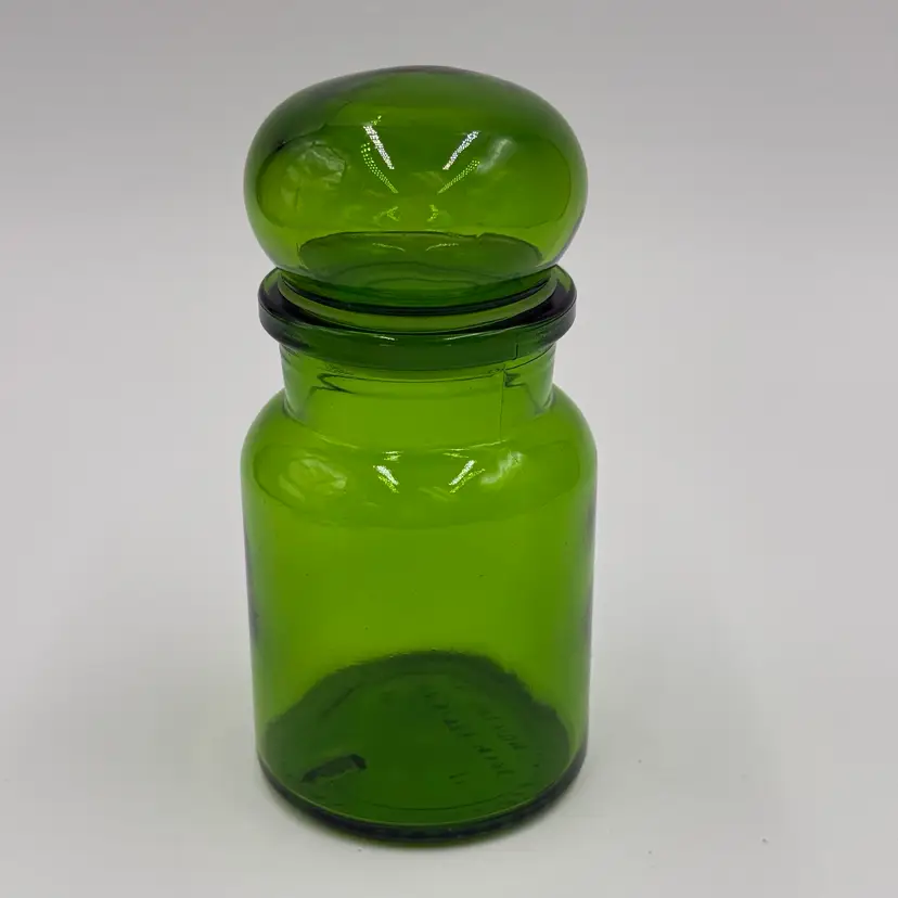 Belgium Vintage Apothecary Green 5” Glass Jar Canister W/ Bubble Lid