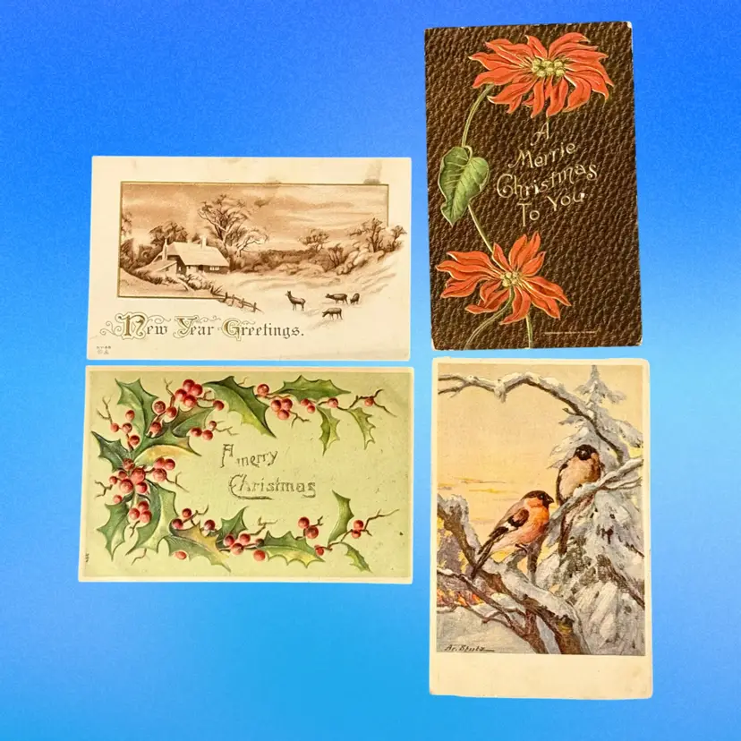 Craft Lot/4 Vintage Christmas Postcards, 2 Posted