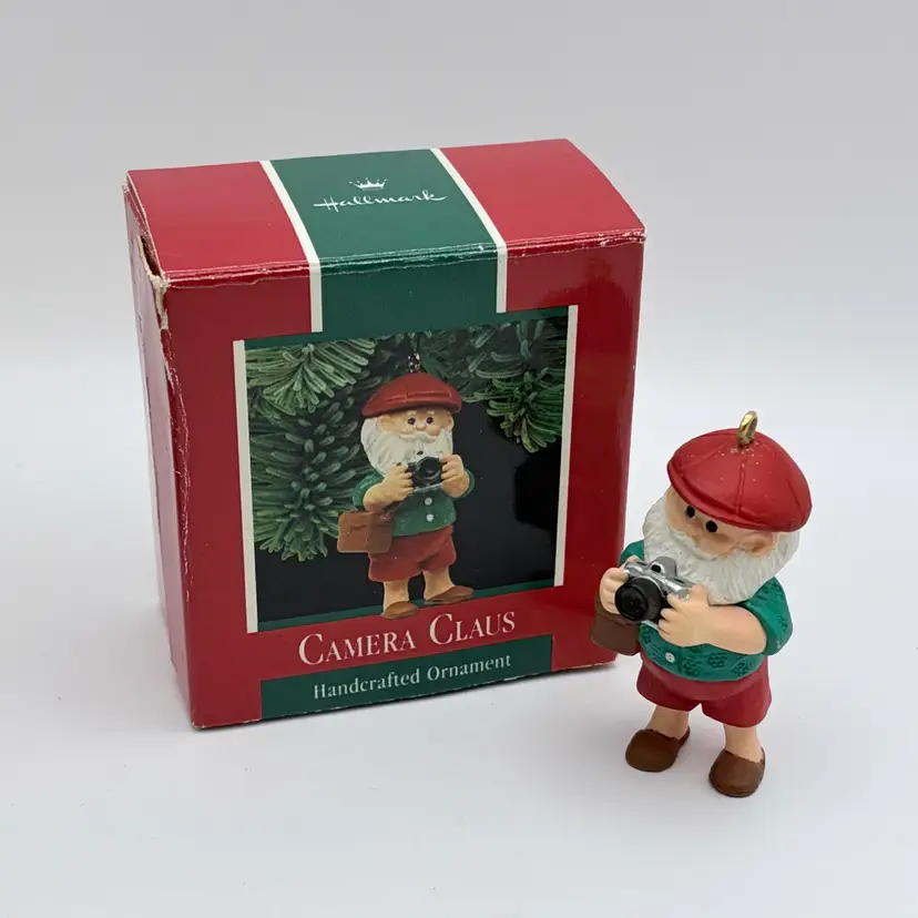 VTG 1989 “Camera Claus” Santa Small Hallmark Ornament with Box