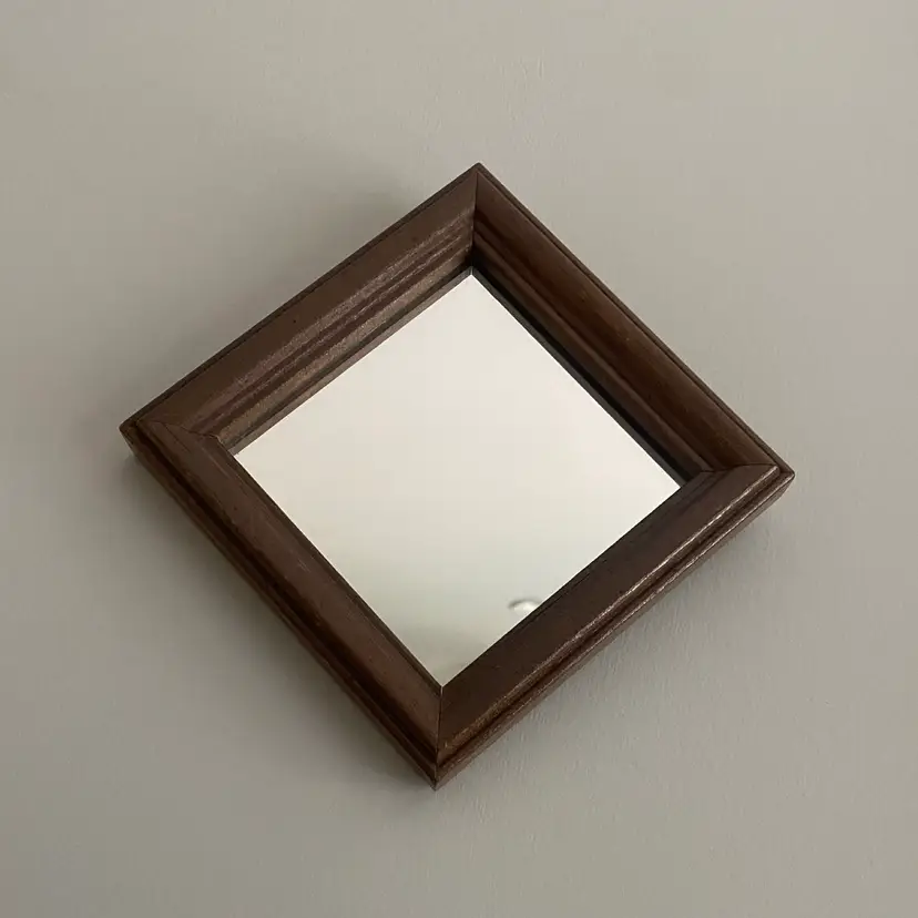 Two Vintage Small Wood Framed Square Accent Mirrors