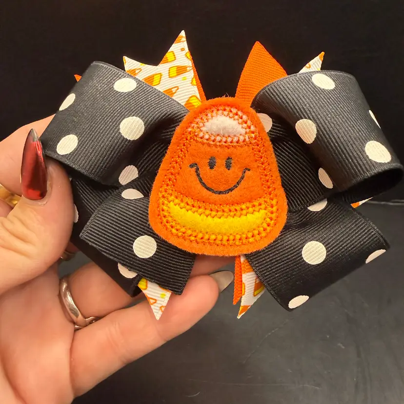 Candy Corn Halloween Hair Bow Hair Clip 3x2.25”