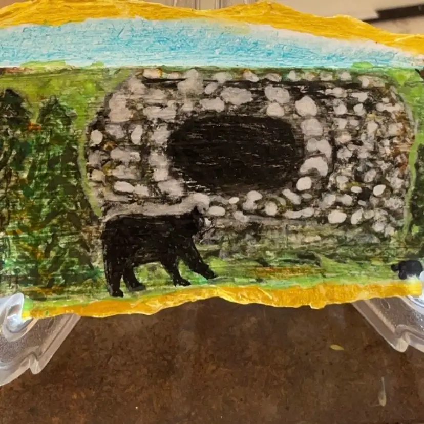 Bear And Cave On Slate