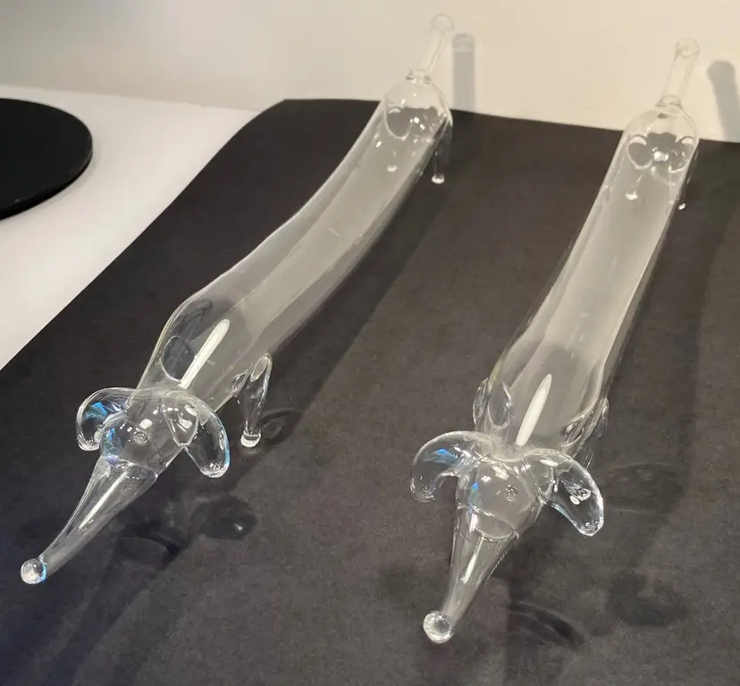 2 Vintage Bols Blown Glass Dachshund Dog Bottles No Corks Made In Italy