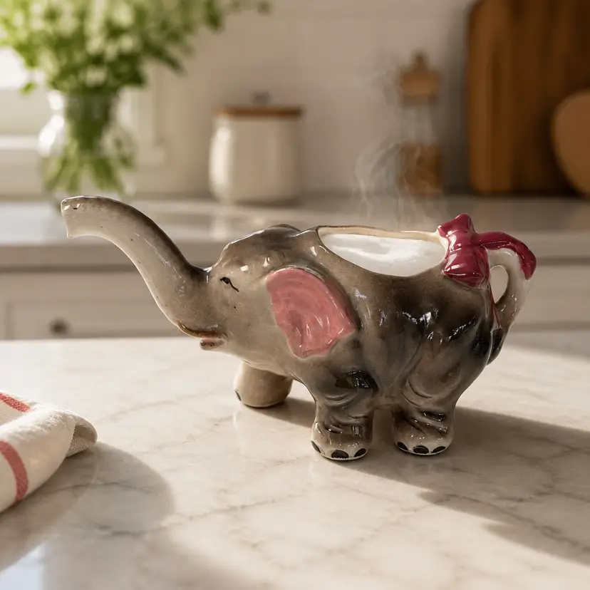 MCM Handpainted Ceramic Elephant Planter and/or Creamer, Made in Japan, 3.25"