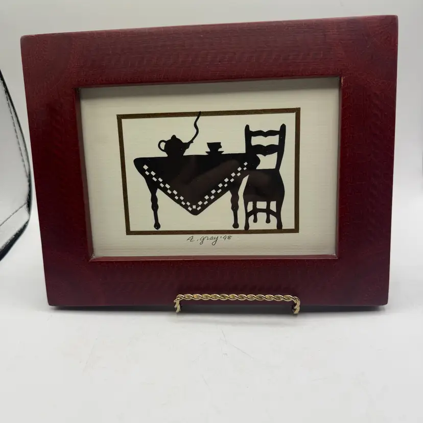 Vintage Scherenschnitte Paper Cut Silhouette Art Framed Signed A Gray 1998 Tea
