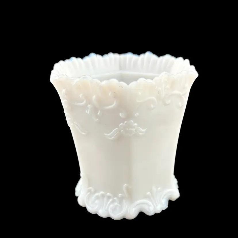 Victorian White Glass Mustard Pot 3.75” Tall x 3.75” Wide