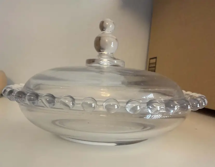 Vintage Imperial Candlewick #400/144 Round Covered Butter Dish NO HANDLES, Clear Glass, 6 1/2"