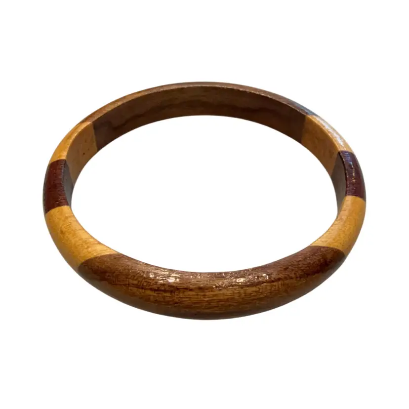Vintage 1970’s Lightweight Mixed Wood Bangle Bracelet 2.75” Inner Diameter