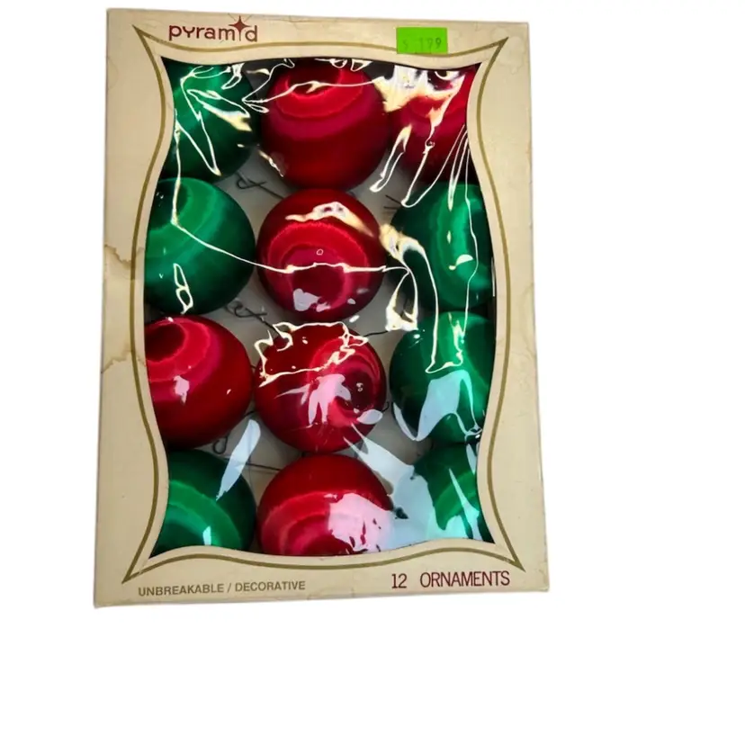 Vintage Pyramid By Rauch Satin Covered Christmas Round Ornaments In Box
6 Red 6 Green 9 1/2x7x2 1/2