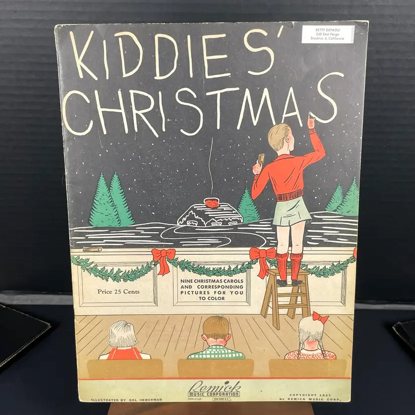 Kiddies' Christmas Carols Piano Music & Coloring Book 1937 Vintage Remick Music Corporation
