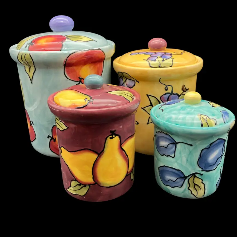 BIN - Vintage Lillian Vernon Ceramic Fruit Canister Set  As Is