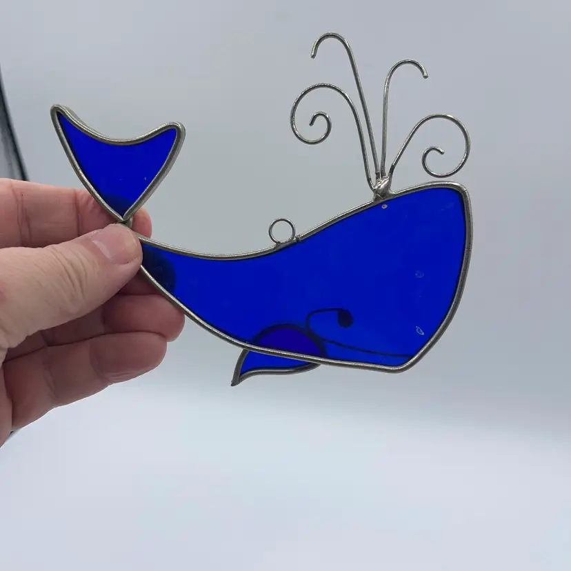 stained Glass Whale Suncatcher Cobalt Blue 5.75 Inches