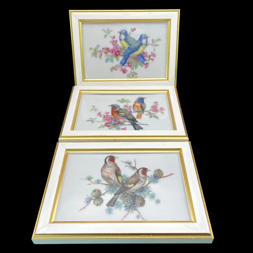 Lindner Porcelain Tile Bird Transfer Art Handmade Germany Mini Gallery Wall READ