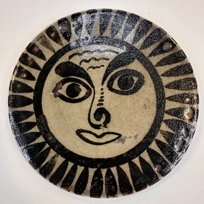Vintage Ken Edwards Mexican Sun Face Pottery Plate - Trivet