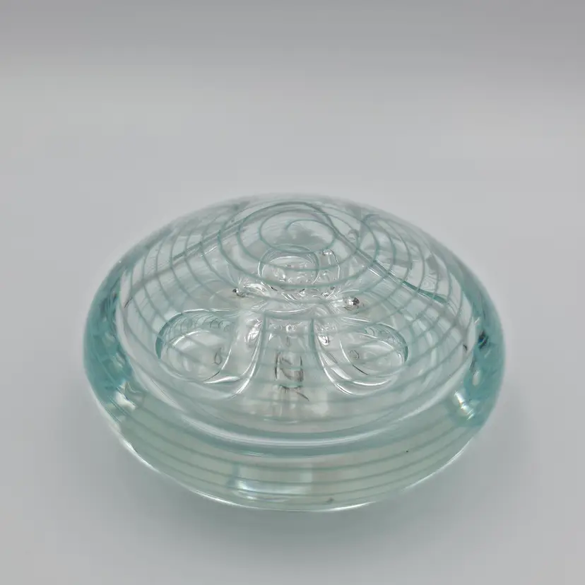 Rollin Karg Controlled Bubble Aquamarine Spiral Paperweight