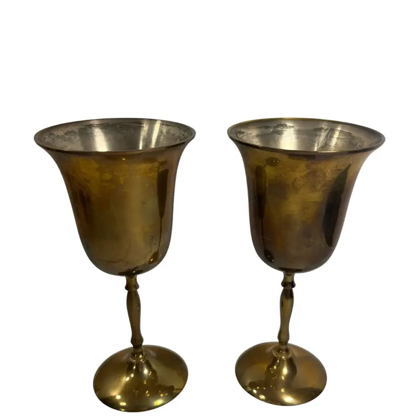 Wine Goblets Brass Tone Set of 2 | 7.25”