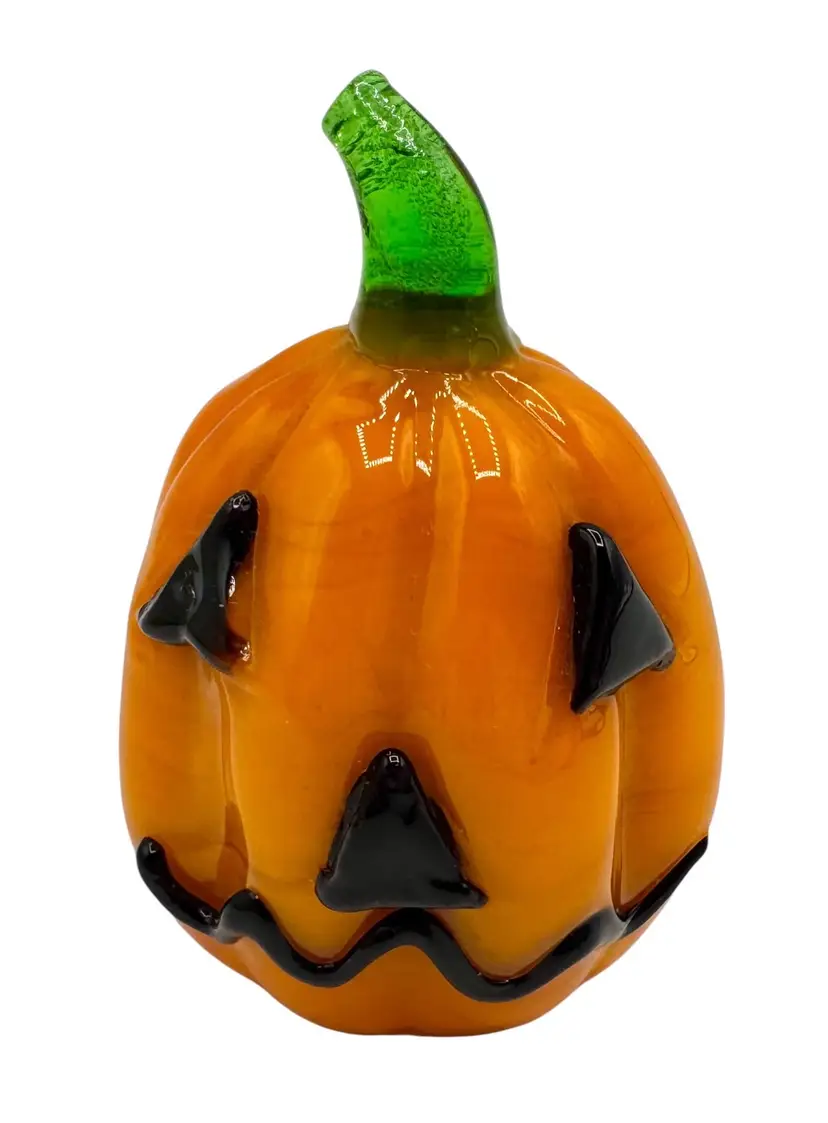 Vintage Blown Art Glass Pumpkin Mini Jack O Lantern Figurine Halloween Fall 2”
