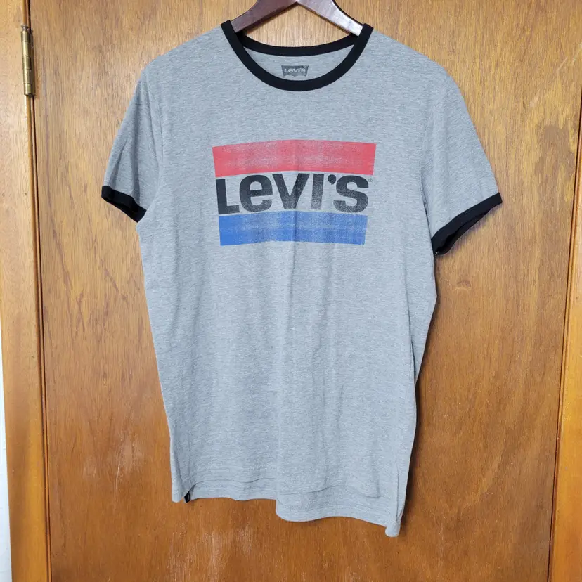 Levis Ringer Tee Mens Medium Gray Graphic Logo Short Sleeve T-Shirt RN117508