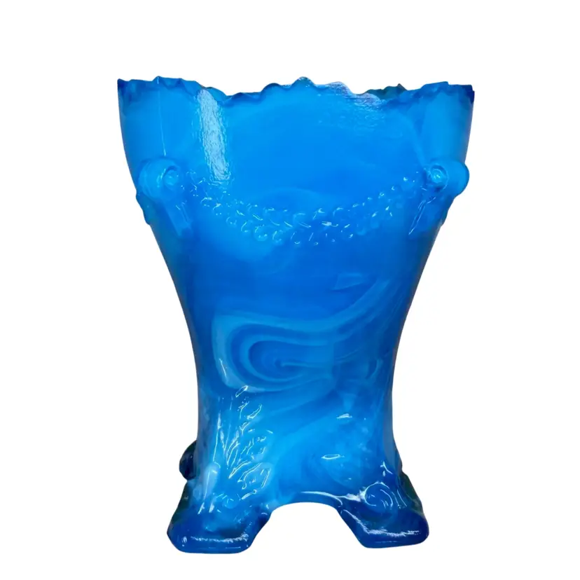 Vintage Boyd Glass Blue Slag Glass Colonial Drape Toothpick Holder 1988-1993
2.5” T x 2” W