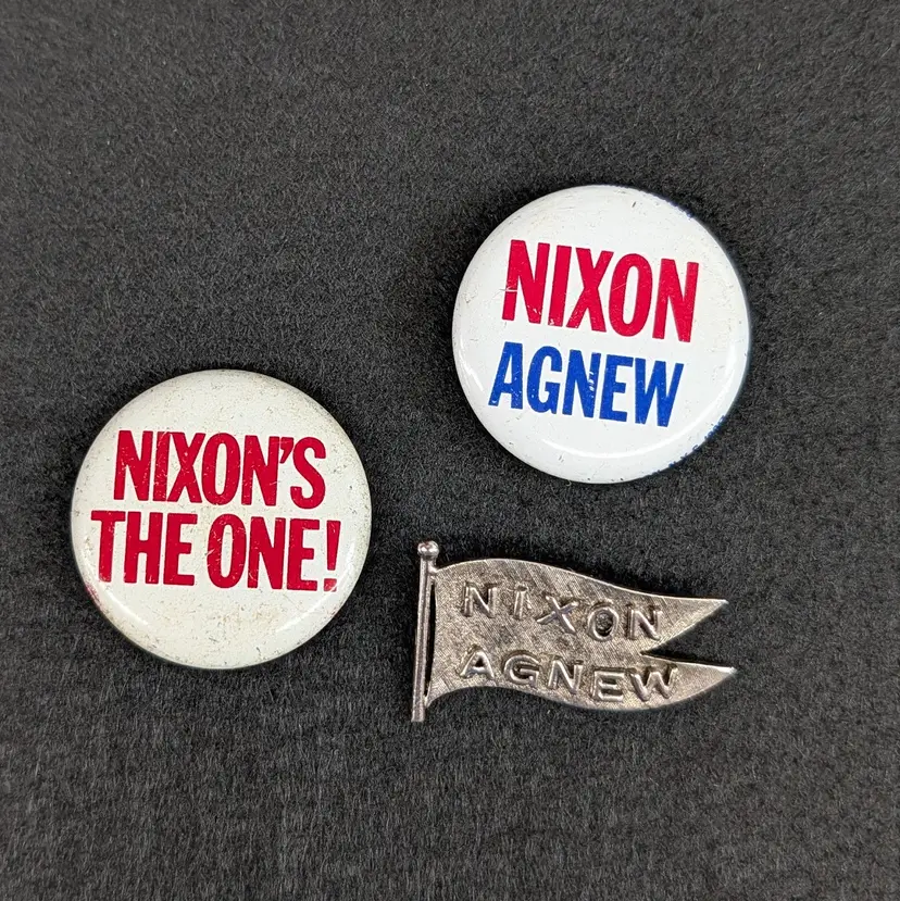 Vintage Nixon - Agnew '68 Presidential Campaign Flag Brooch & Pinback Buttons