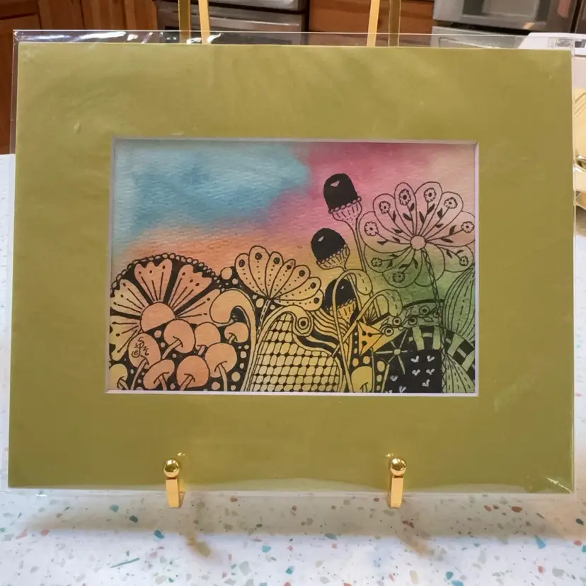 Original Watercolor Doodle Garden 2 In 5 X 7” In 8 X 10” Green Matte