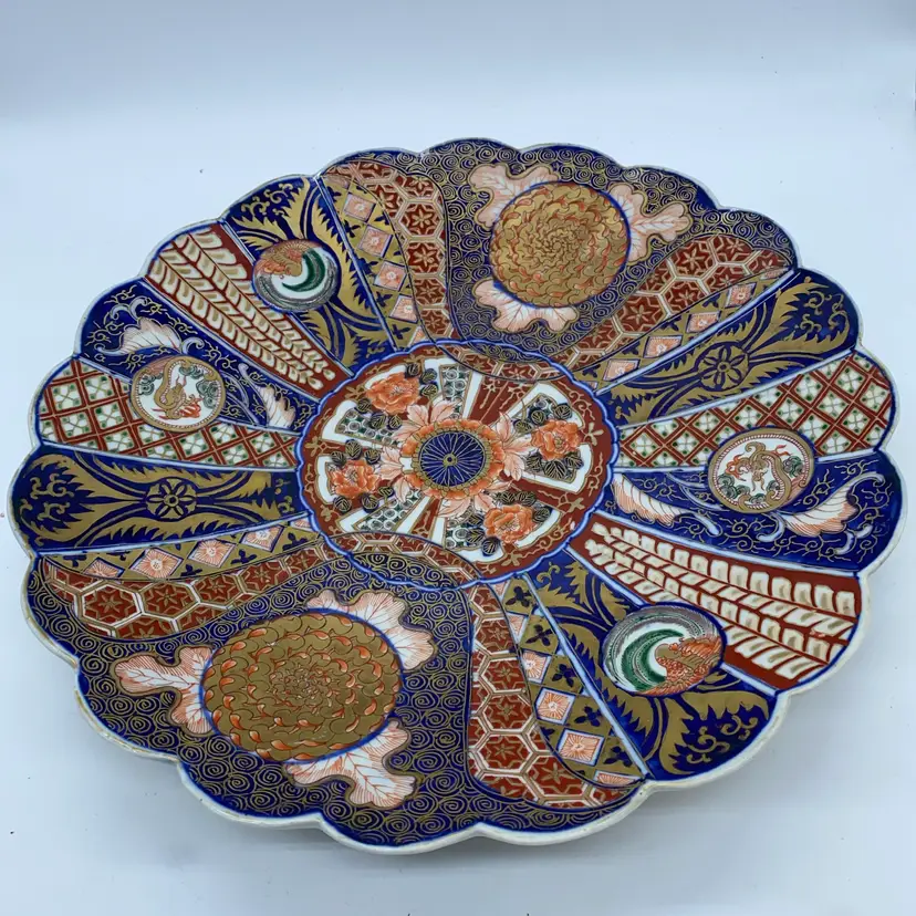 #5112 Antique Hand-Painted Japanese Imari Porcelain Charger – Large Decorative Plate
