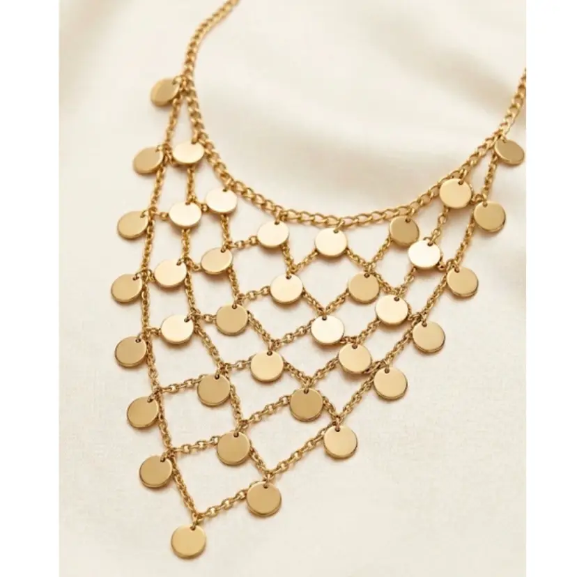47.Vintage Turkish Style Coin Bib Necklace 20 Inches Around The Neck Adjustable Fish Hook Closure