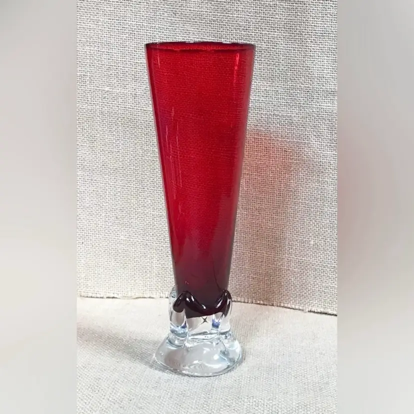 Vintage Red Glass Vase with Clear Base Gothcore Vampire Core Gothic Minimalist