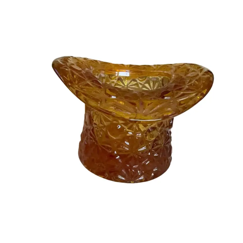 Vintage Fenton Amber Daisy And Button Top Hat Toothpick Holder 3”