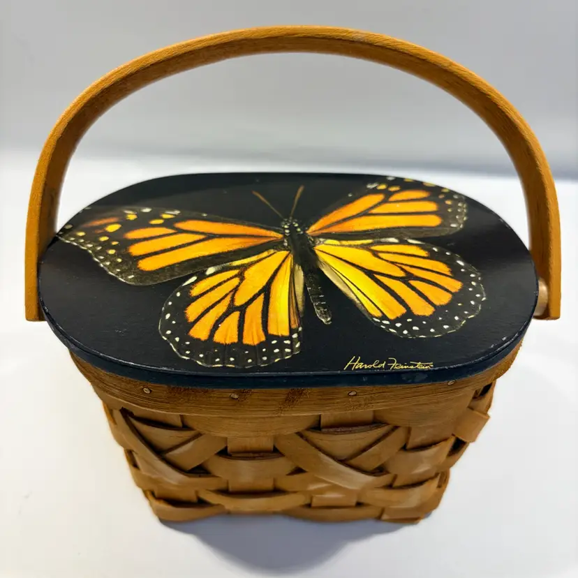 "Wings of Wonder" Monarch Basket Signed By Harold Feinstein- Hard To Find!
 6.25” x 3 7/8”