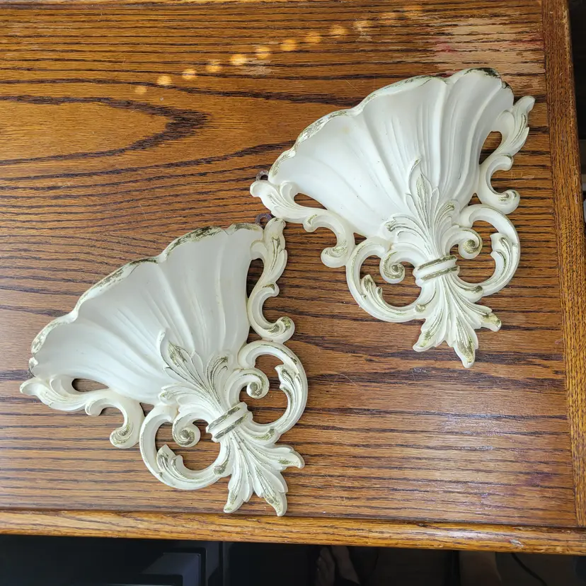 Vtg Syroco Wall Pocket Planter pair Cream & Gold Hollywood Regency style