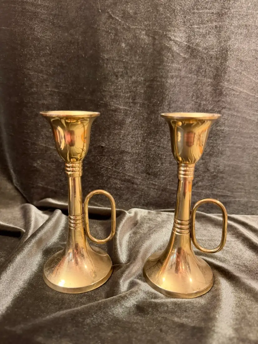 ~5.5” Brass Trumpet Shaped Taper Candlestick Holders
