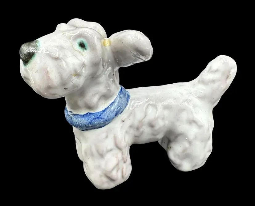 Vintage Keramia Znojmo Pottery Ceramic Dog Figurine Terrier White Czechoslovakia