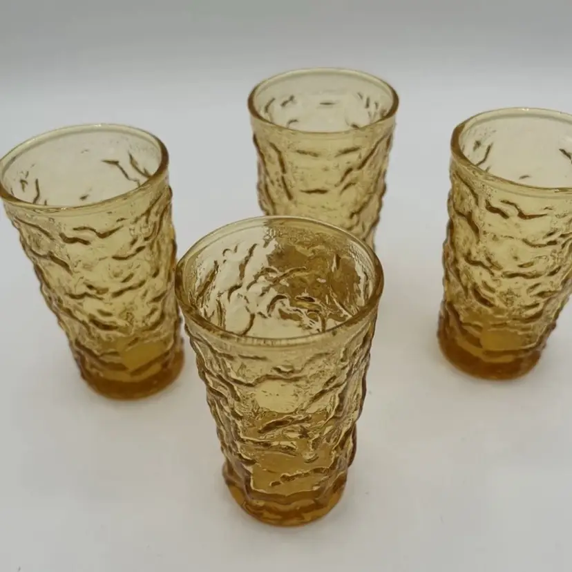 Vintage MCM Anchor Hocking Milano Crinkle Honey Amber Juice Glasses