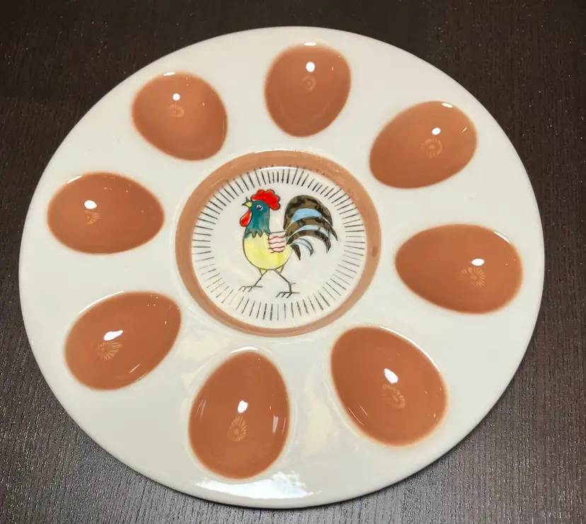 VTG Lego Ceramic Rooster Deviled Egg Serving Plate