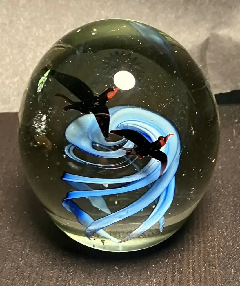 Blue Swirl Blackbird Glass Paperweight AS IS