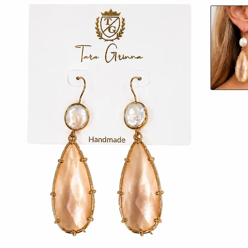 $48 Tara Grinna Gold Tone Drop Earrings Elegant Cute Gift