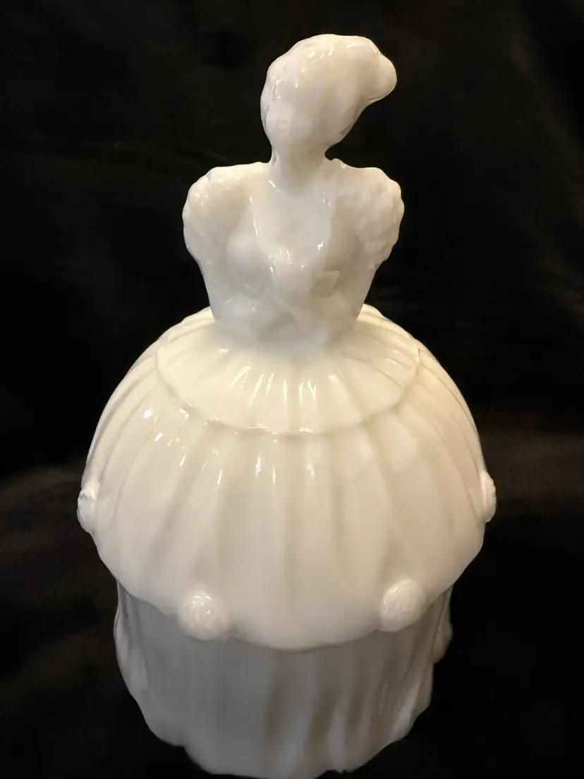 Vintage Milk Glass Lady Trinket Box