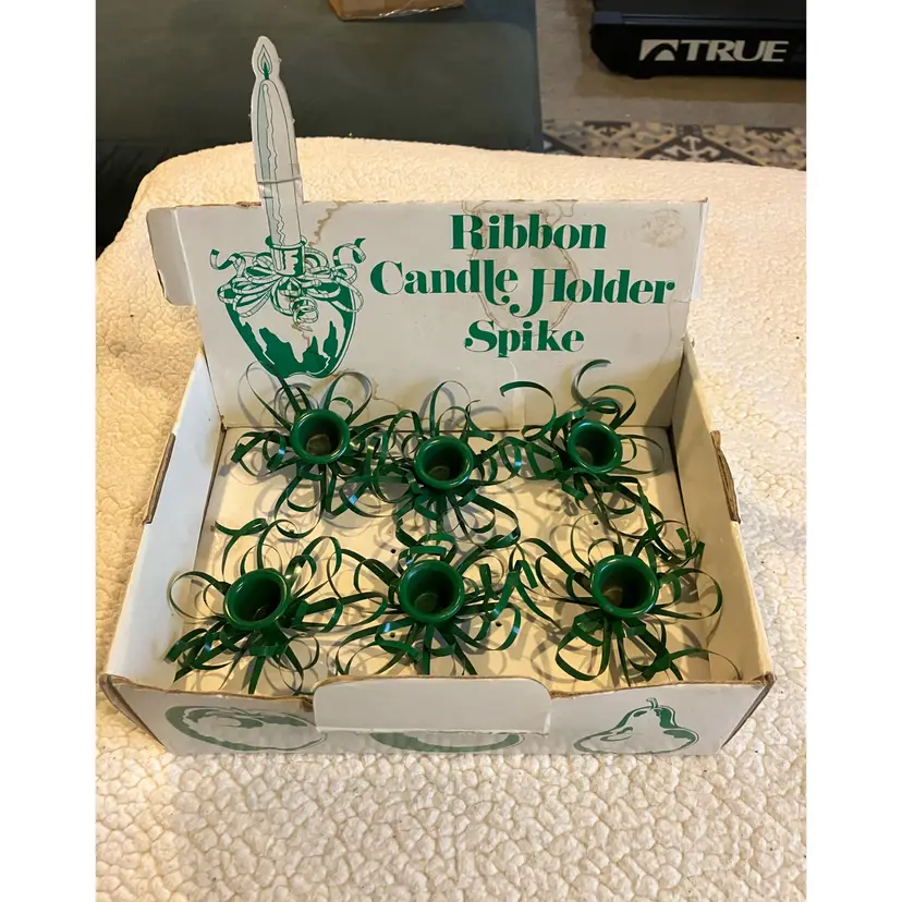 Set Of 6 - Dept 56 Christmas Curled Ribbon Green Metal Candle Holder Spike Picks
