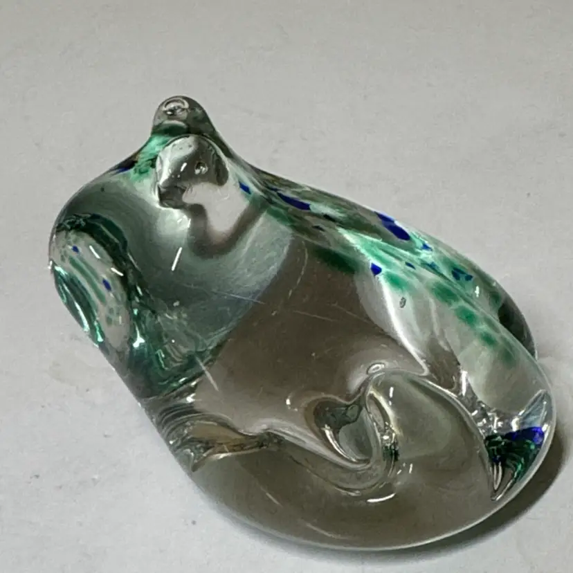 Art Glass FROG Paperweight Blue Green Clear 3" long