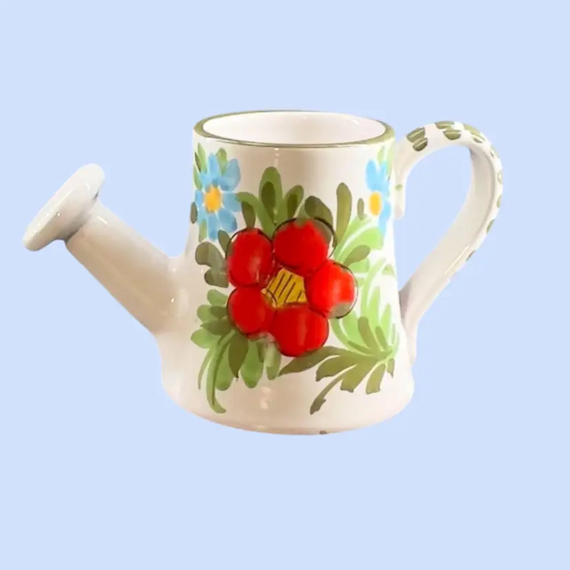 #247- Planter Watering Can Utensil Holder Hand Painted Italy