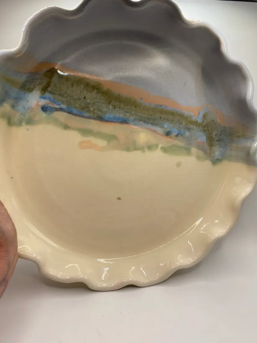 VTG 1992 Mike Wilder Signed Studio Art Pottery Fluted Pie Plate Landscape 11.5"