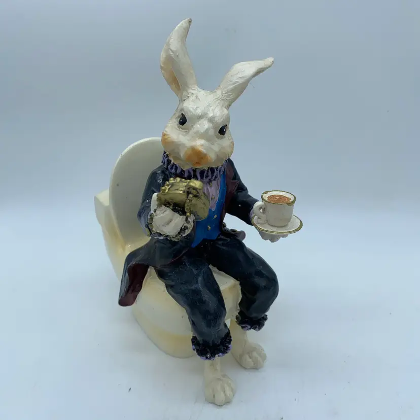 #1451 Alice In Wonderland Whimsical White Rabbit on Toilet Halloween Bookend Or Tabletop Decoration